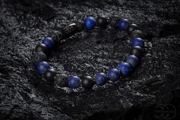 Męska bransoletka lapis lazuli i kamień wulkaniczny