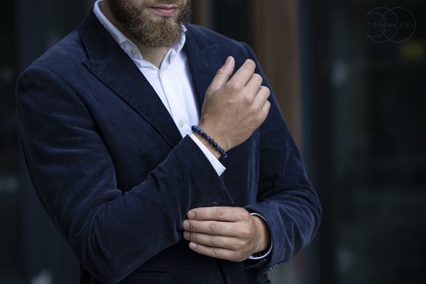 Męska bransoletka lapis lazuli i kamień wulkaniczny