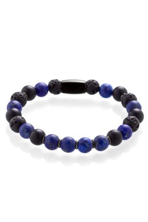 Męska bransoletka lapis lazuli i kamień wulkaniczny