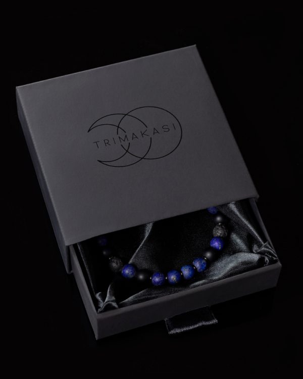 Męska bransoletka lapis lazuli i kamień wulkaniczny