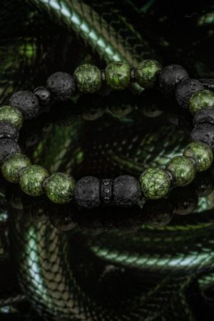Męska bransoletka z kamieni Satyrus – kamień wulkaniczny i serpentynit