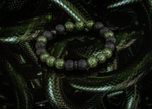 Męska bransoletka z kamieni Satyrus – kamień wulkaniczny i serpentynit