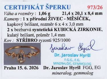 Certyfikat autentyczności kamienia – Damski pierścionek Kamień księżycowy Lunaria – srebrny