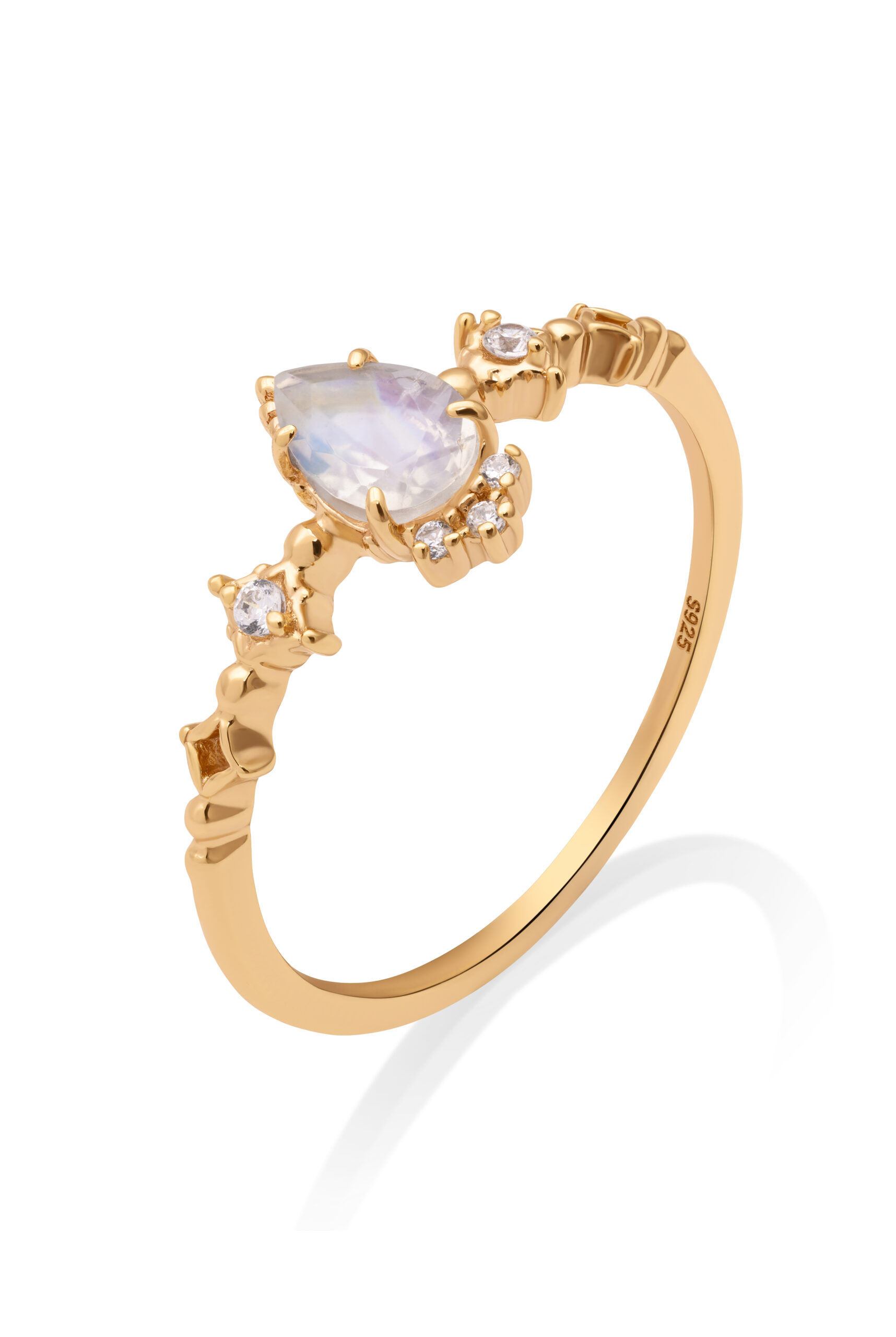 Damski pierścionek z kamieniem księżycowym Lunaria – złoty